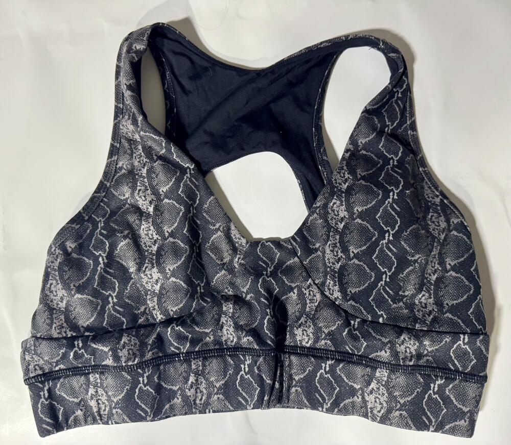 Snake Print Sports Bra Womens Large Black Gray Racerback Workout Yoga Gym